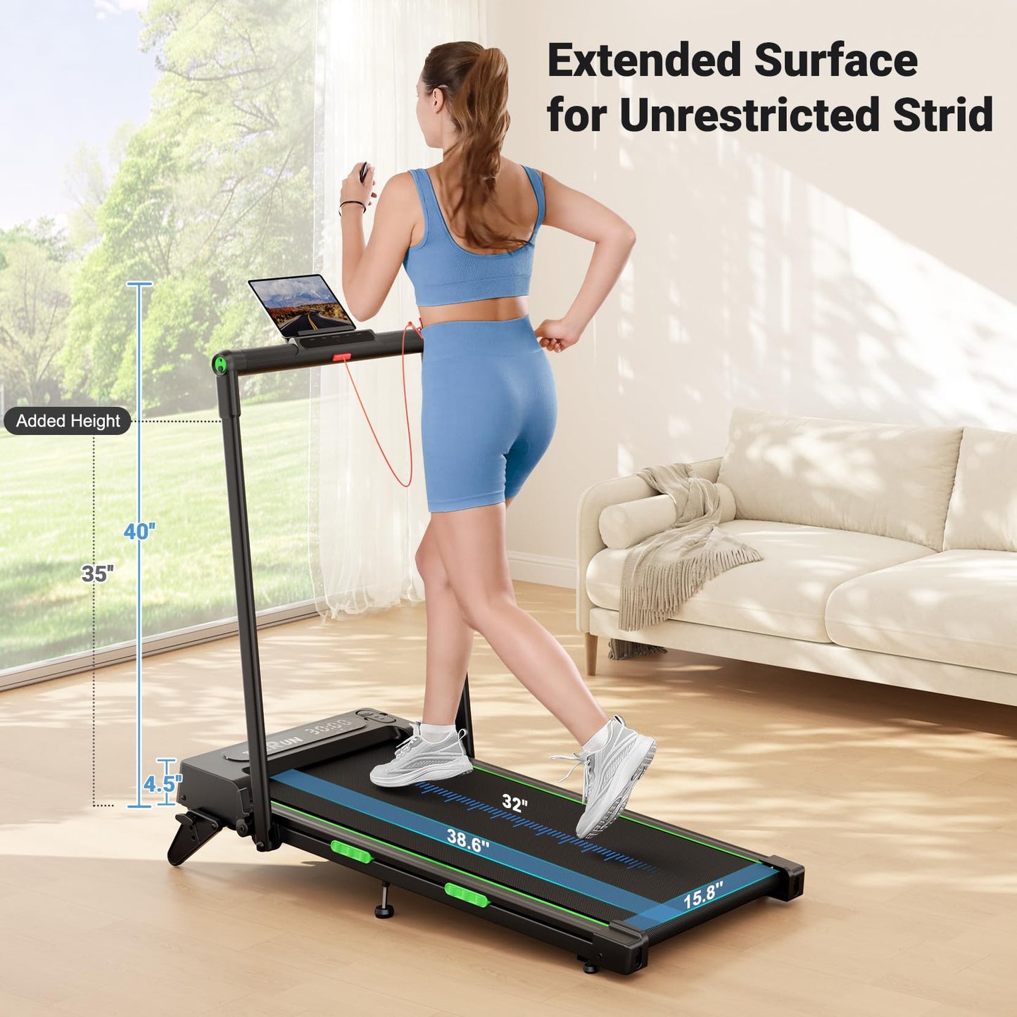 THERUN Walking Pad, 2 in 1 Foldable Treadmills for Home, 2.5HP Under Desk with Handle Bar, 16" Widened Running Belt, with Remote Control & LED Touch Screen