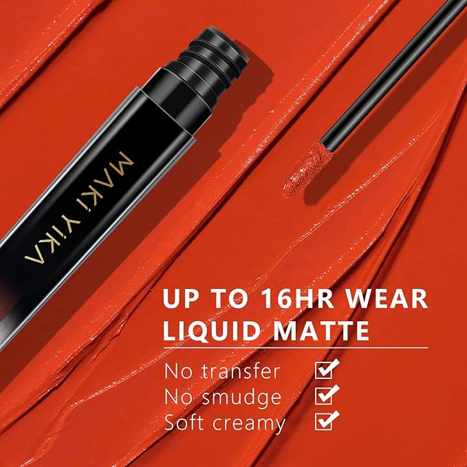 MAKI YIKA 3Pcs Matte Liquid Lipstick Makeup Set Dark Red Nude Orange Lipstick Long Lasting Smudgeproof Transfer Proof Lip Makeup, DarkRed/Nude/Orange