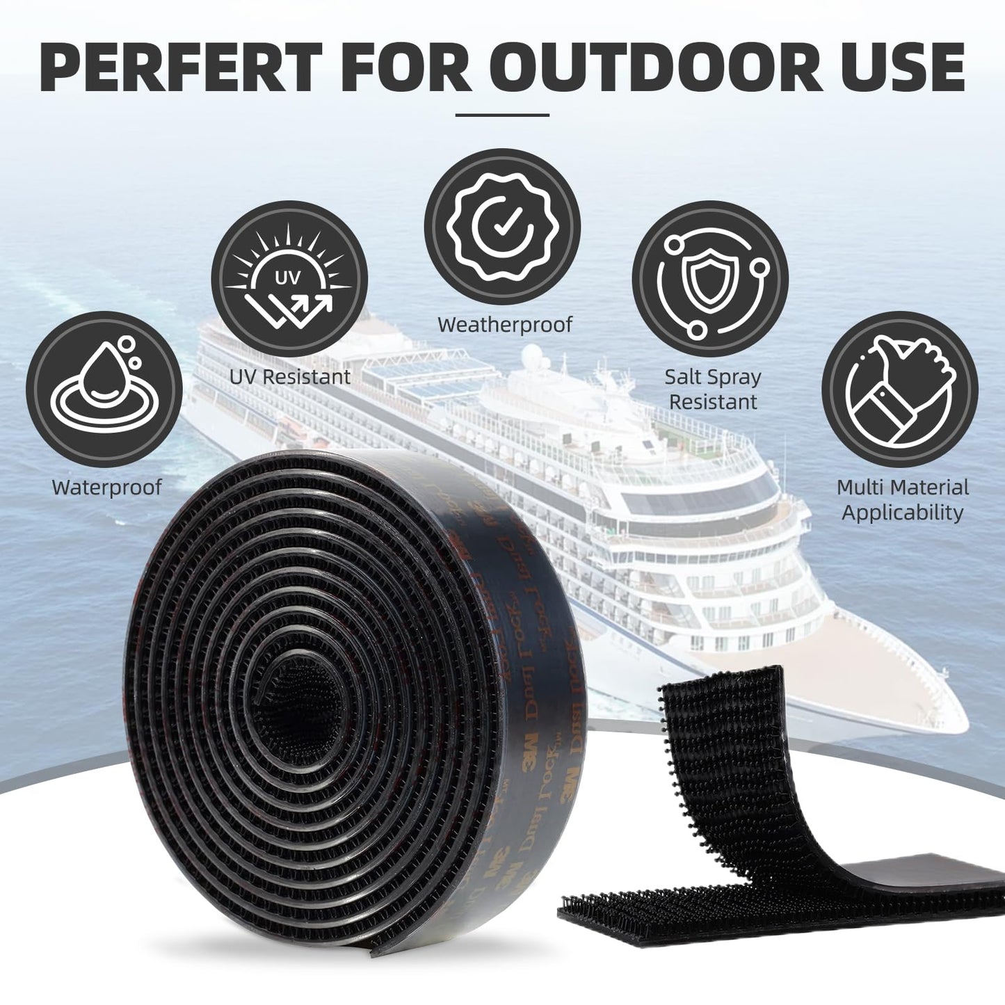 3M Dual Lock SJ3550A 1"×8ft Black, Reclosable Fastener Mounting Tape Interlocking Mushroom Shaped Strong Adhesive Hook Lock Sticky Tape Waterproof for Indoor and Outdoor, EZ Pass, Pedalboard, 1 Pack