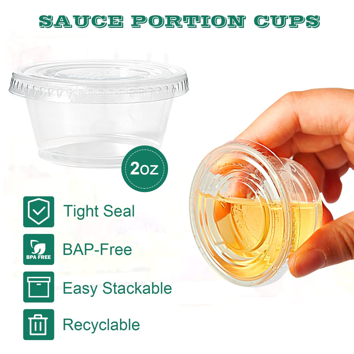 200 Sets 2 oz Disposable Plastic Portion Cups with Lids, Small Plastic Condiment Containers for Sauce, 2 oz Jelly Shot Cups