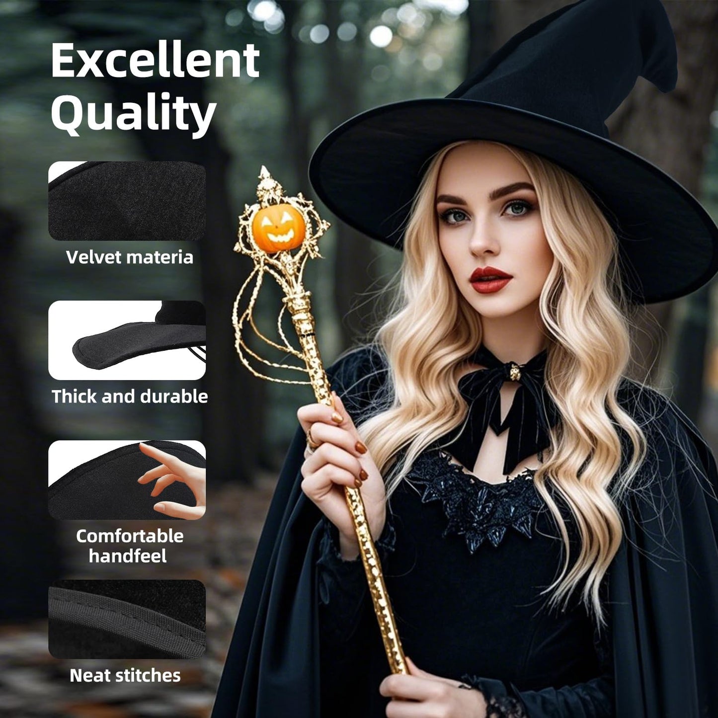 gagift world Witch Hat, 16IN Velvet Wizard Hat for Adults and Teens Novelty Cosplay Accessories for Halloween Costume Party Christmas Masquerade Carnivals