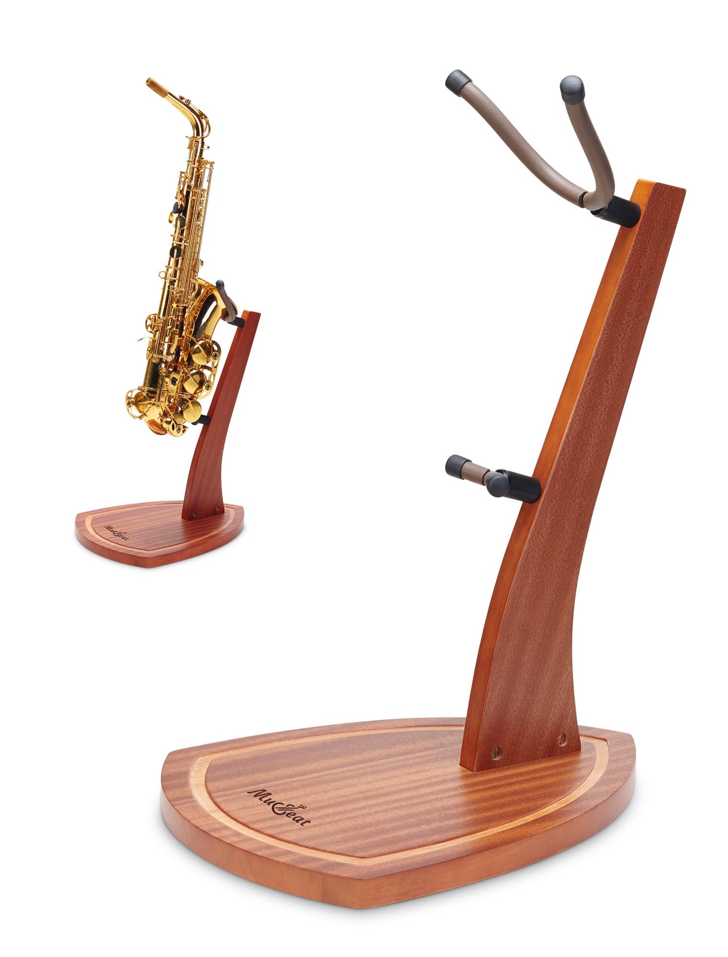 Musbeat Saxophone Stand, Saxophone Stand for Alto and Tenor, Mahogany Hardwood Alto Sax Stand with Soft Silicone Yokes, Handcraf