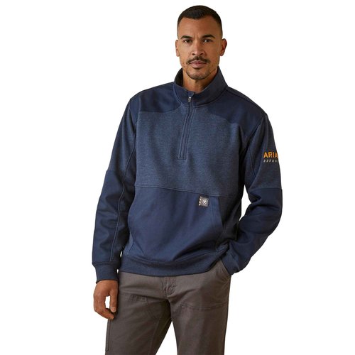 Ariat Men's Rebar Workman Duracanvas 1/4 Zip Sweatshirt - Navy Heather/Navy, X-Large