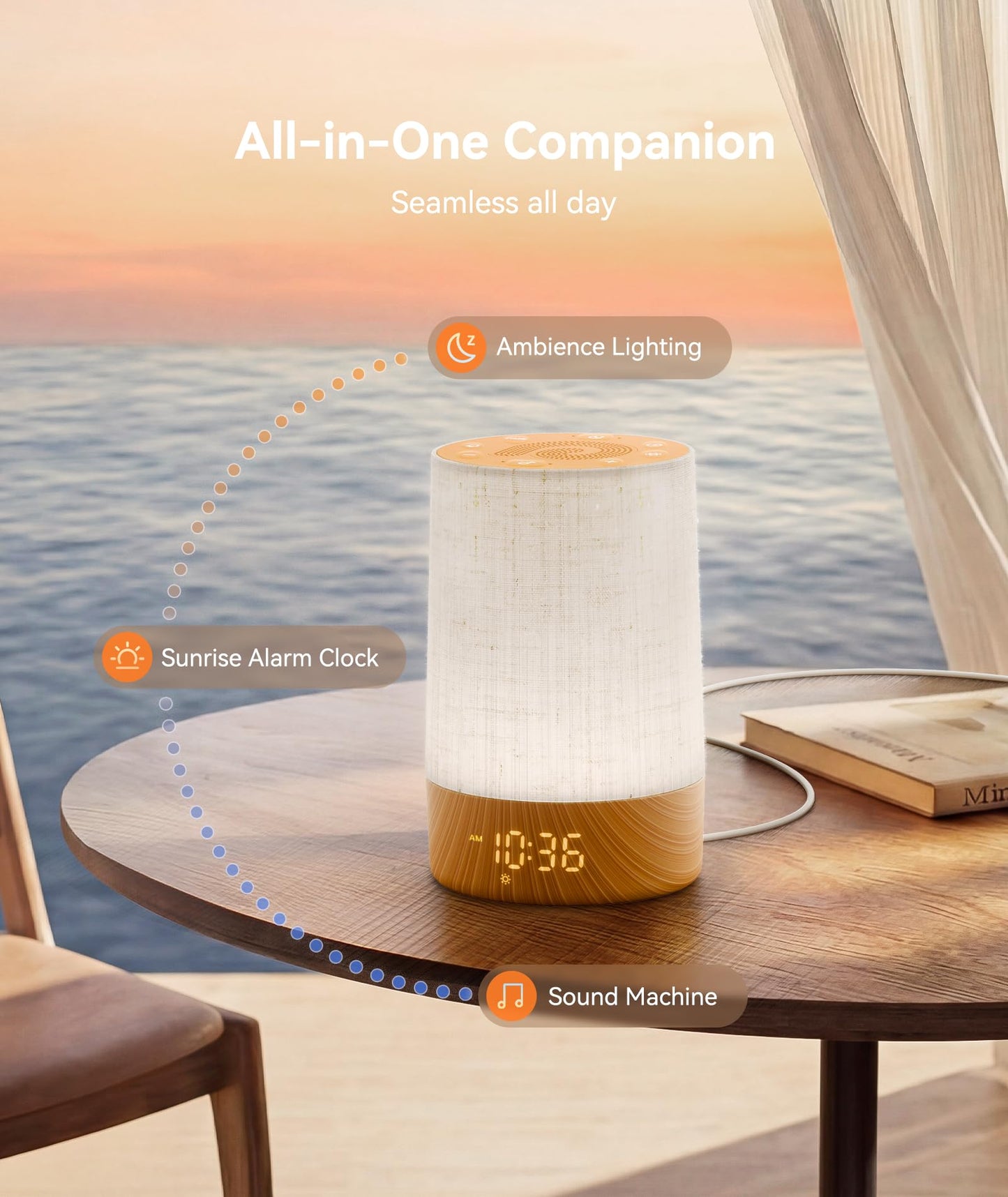 Dreamegg Sunrise Alarm Clock - Sound Machine with Alarm Clock & Wake Up Light, 29 Soothing Sounds, Dimmable Display, White Noise Machine for Bedroom, Heavy Sleepers, Adults & Kids