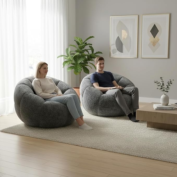 Giant Bean Bag Chair for Adults – Large Comfy Stuffed Sofa Seat with Spacious Design for Reading, Gaming, or Relaxing (Blue-Gray)