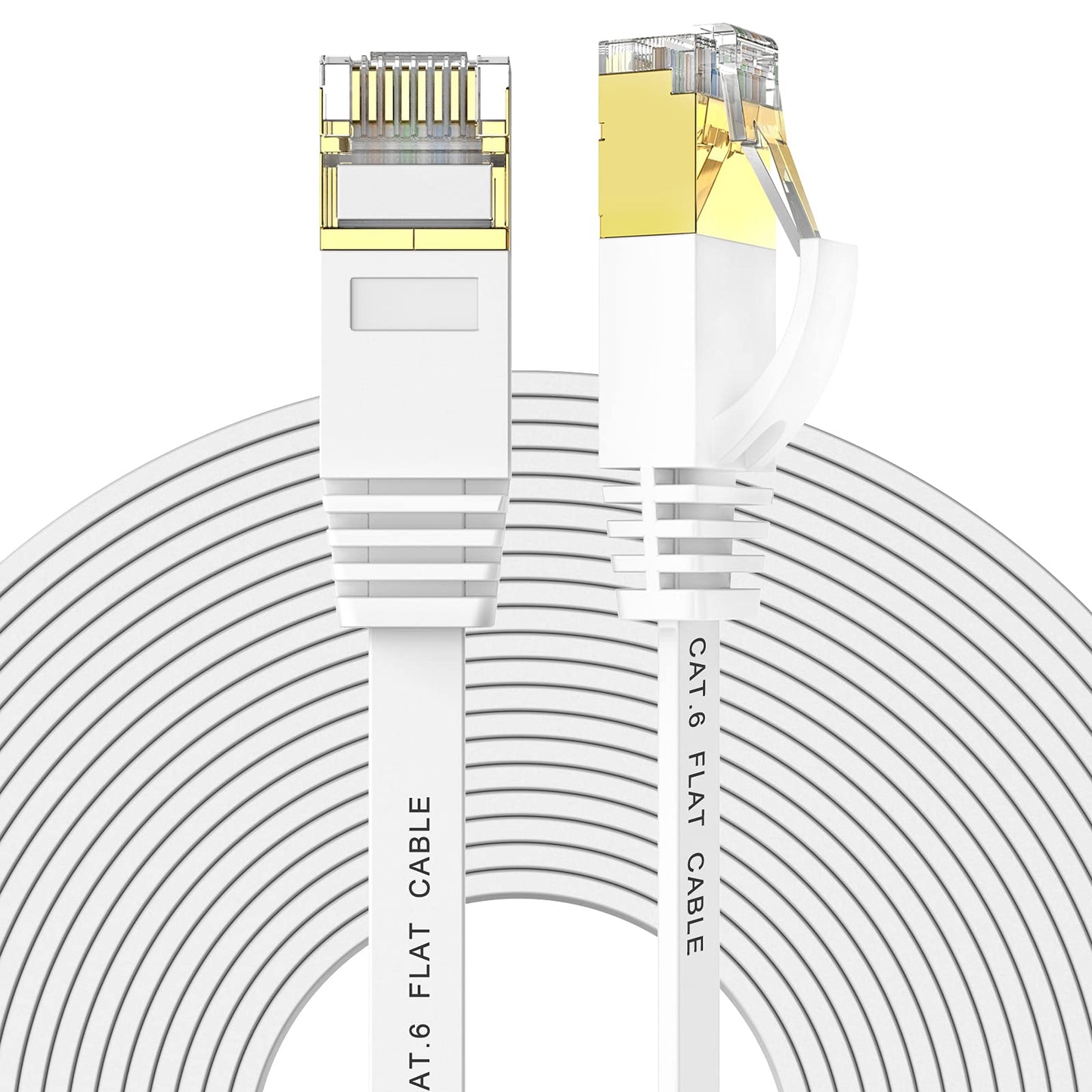 Ercielook Ethernet Cable 100 Ft High Speed Cat 6 Flat Network Cable With Rj45 Connectors Long Lan Cable With Clips - White 30 M -Like New