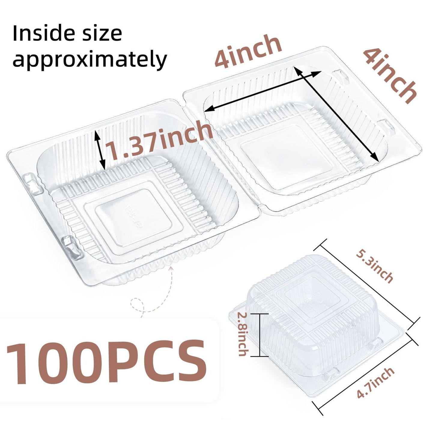 DJKYT 100 Pack Clear Clamshell Food Containers, Disposable Plastic Hinged Clamshell Take Out Container with Lids, To Go Food Containers for Dessert, Hamburger, Cakes Slice, Cookies, Salads, Snacksetc