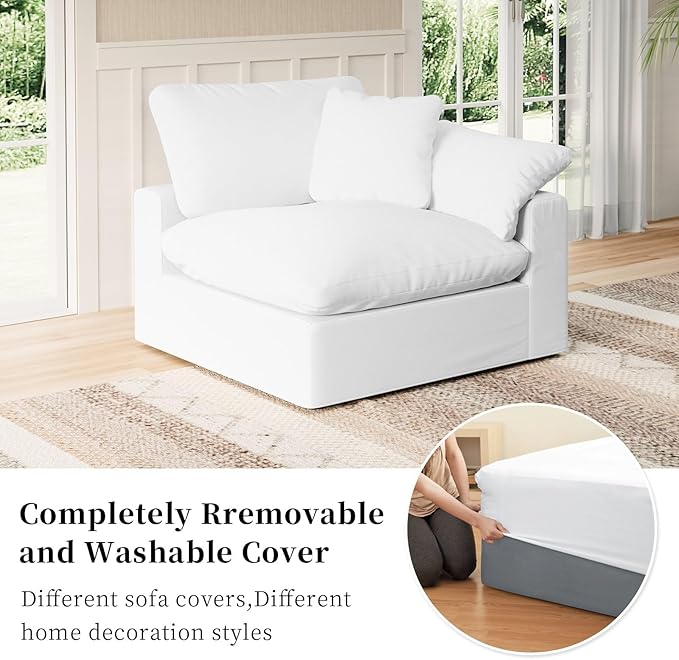 Intuition Decor Modular Sectional Sofa Cloud Couch,Down Filled Comfy Cloud Modern Sofa,White Linen Oversized Couch Cushion Covers Removable for Living Room