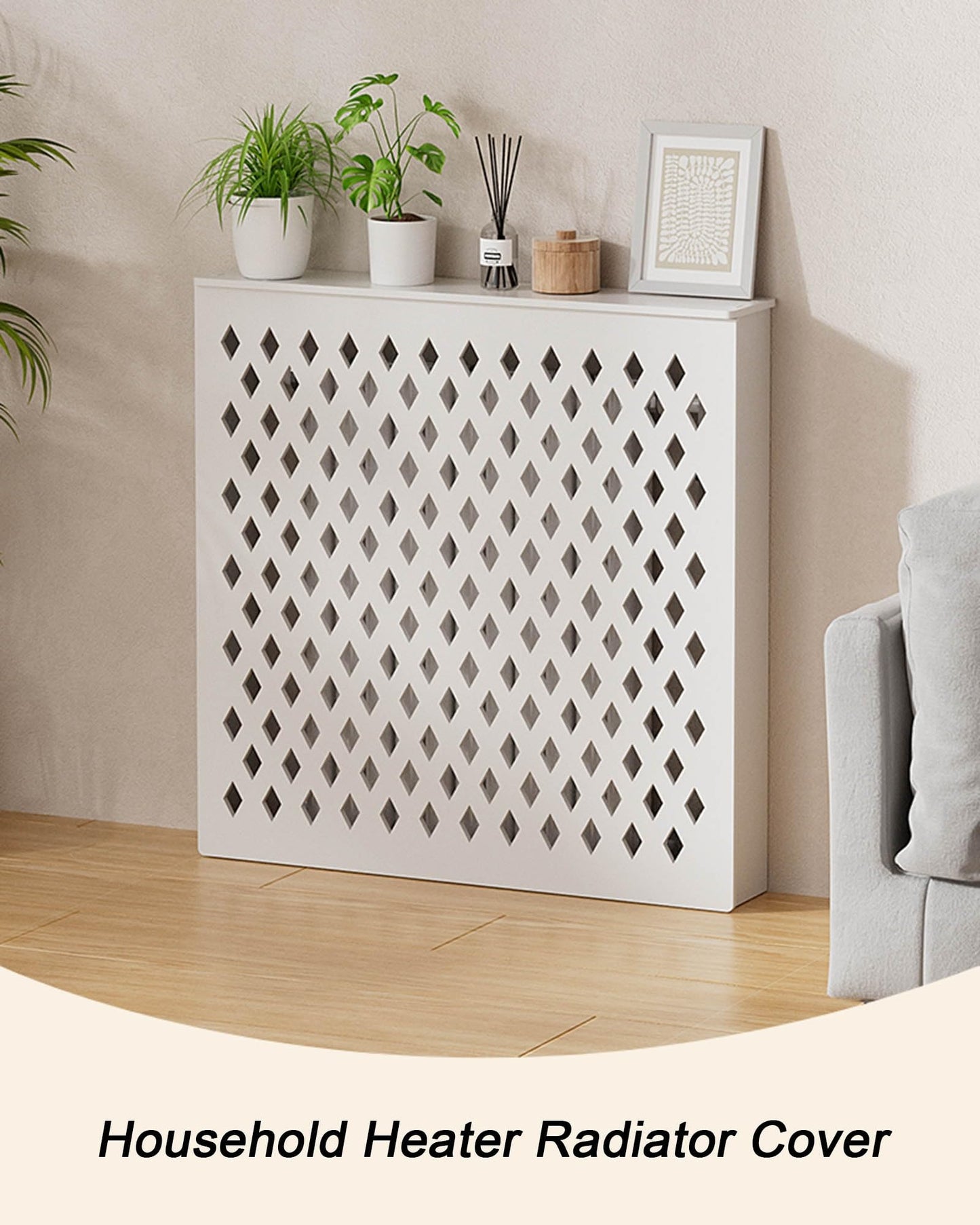 YYmmDQ White Radiator Cover for Home, Modern Rhombus-Grille Decoration Radiator Wall Heater Cover Cabinet Storage Shelf for Living Room, Bedroom Hallway, Home Furniture(19.7" Lx23.6 Hx5.9 W)