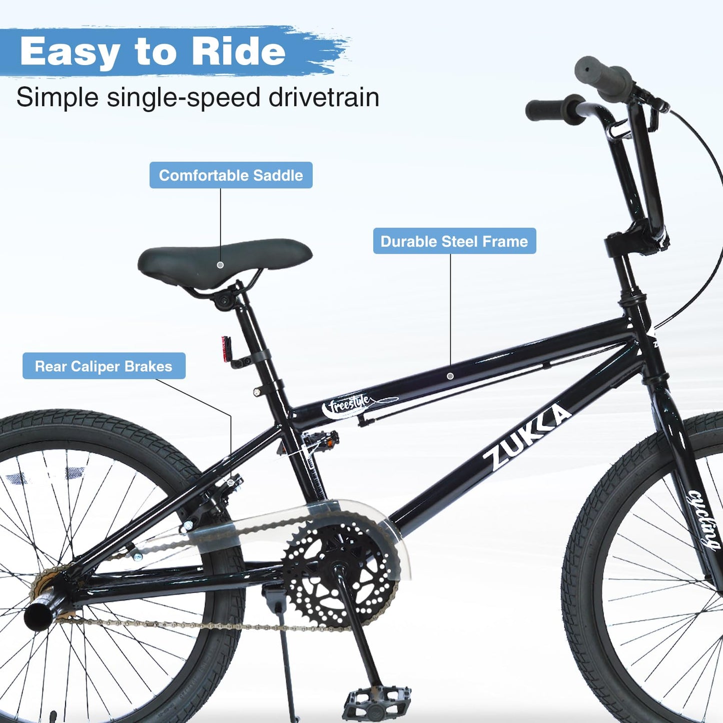 FOMAS 20 inch Kids Bike BMX Single Speed Mountain Bicycle Caliper Brake for Youth Boys Girls 7-10 (Black)