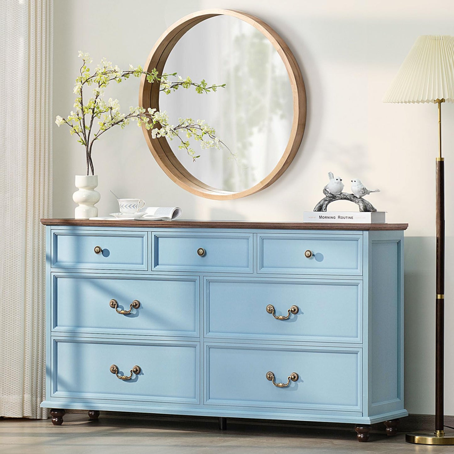 Joaxswe Farmhouse Dresser and Nightstand Sets 3 Piece, Nightstands Set of 2 and 7 Drawers Dresser for Bedroom, 54" Wide Dresser and 24" Inch Night Stand Set for Bedroom, Living Room, Hallway