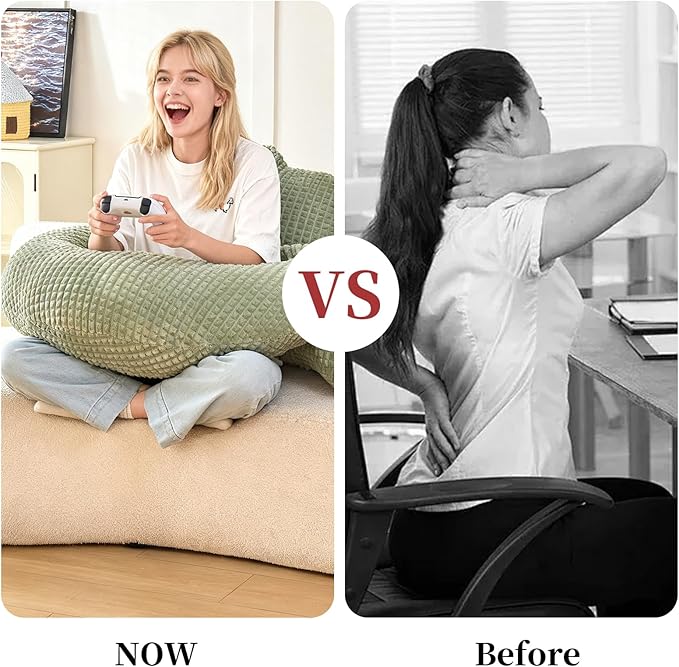 PAJEO Reading Pillow for Bed,U Shaped & Back Support Pillow for Bed,17" Backrest with Lumbar & Arm Support,Comfy Flannel Fabric,Lap Pillow for Gaming/Reading/Watching TV,Green
