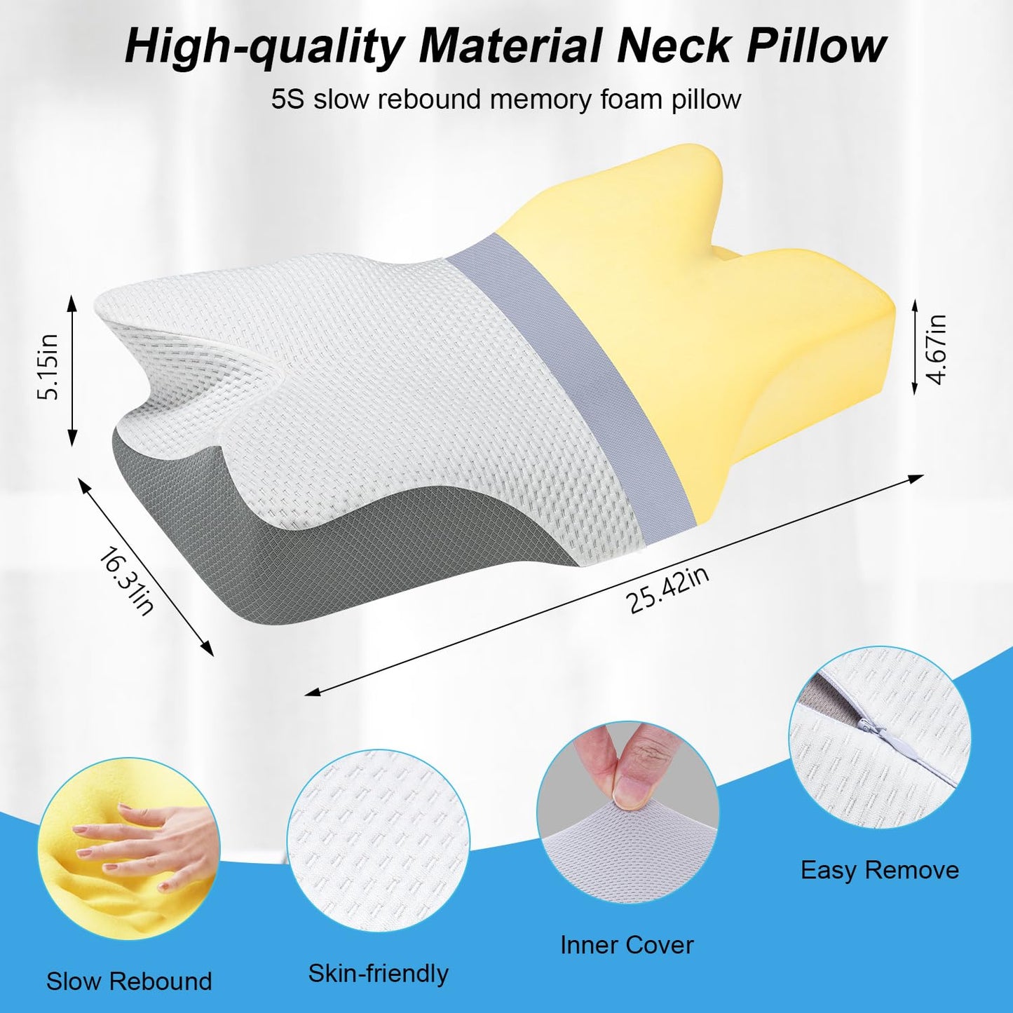 Anvo Pillow for Neck and Shoulder Pain, Cervical Pillows for Neck Pain Relief, Memory Foam Pillows Orthopedic Ergonomic Design for Sleeping, Suitable for Side Back and Stomach Sleeper, Grey Frim