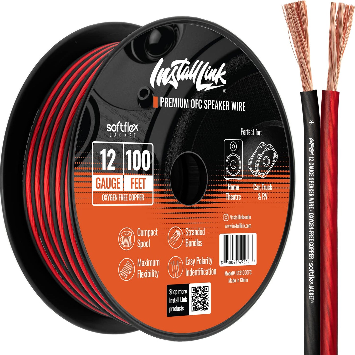 12 Gauge Pure Copper Speaker Wire (OFC) by Install Link 100 Feet for Car or Home Theater-New