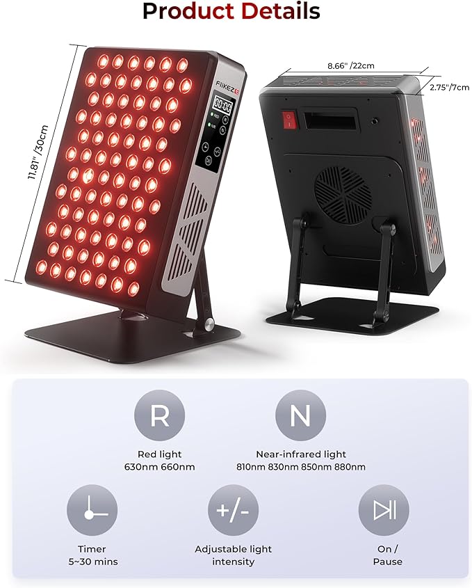 Red Light Therapy Devices, 78 pcs 4-Chip LEDs 630nm-850nm Near Infrared Light Therapy Panel, Adjustable Brightness (20-100%), Time(5-30 min) Red Light Panel for Home Office & Gym