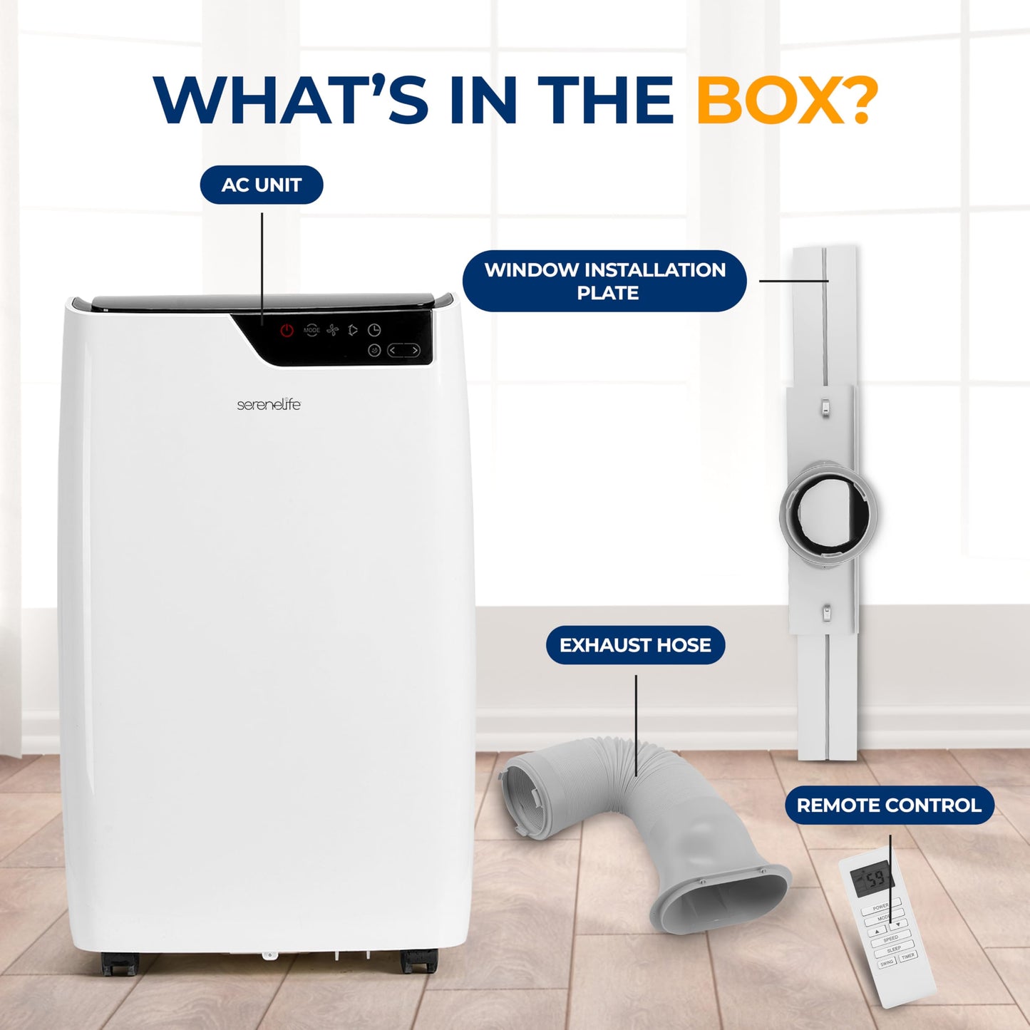 SereneLife 12000 BTU Portable Air Conditioner 3-in-1-115V Compact Standing Air Conditioner for Room Up to 380 Sq. Ft. Floor AC Unit with Touch Control Panel, Remote Control - Window Mount Kit