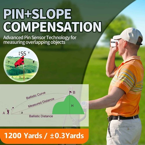 CALPOWER Golf Rangefinder with Slope - 7X Magnification 1200 Yards Waterproof Laser Golf Rangefinder with Magnet - Flag Lock Vibration Rechargeable