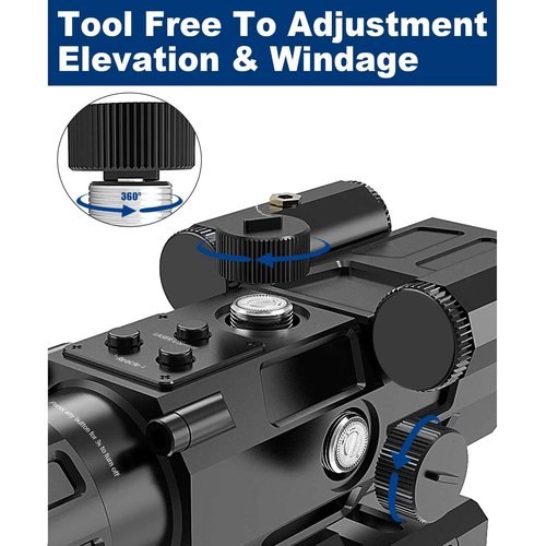 UUQ 4X32 Prism Optics Rifle Scope with Red Laser,Red Illuminated Reticle,Upgraded Buttons,and Glass Etched Reticle 4X Magnification-Fits 20mm Free Mounts (Red Laser Above)