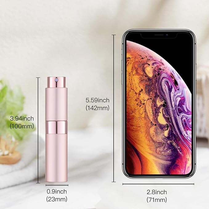 Tekson 8ml Travel Perfume Atomizer Refillable, Mini Cologne Spray Bottle Empty, Small Aftershave Portable Sprayer for Liquid Dispenser (Pink&Gold)
