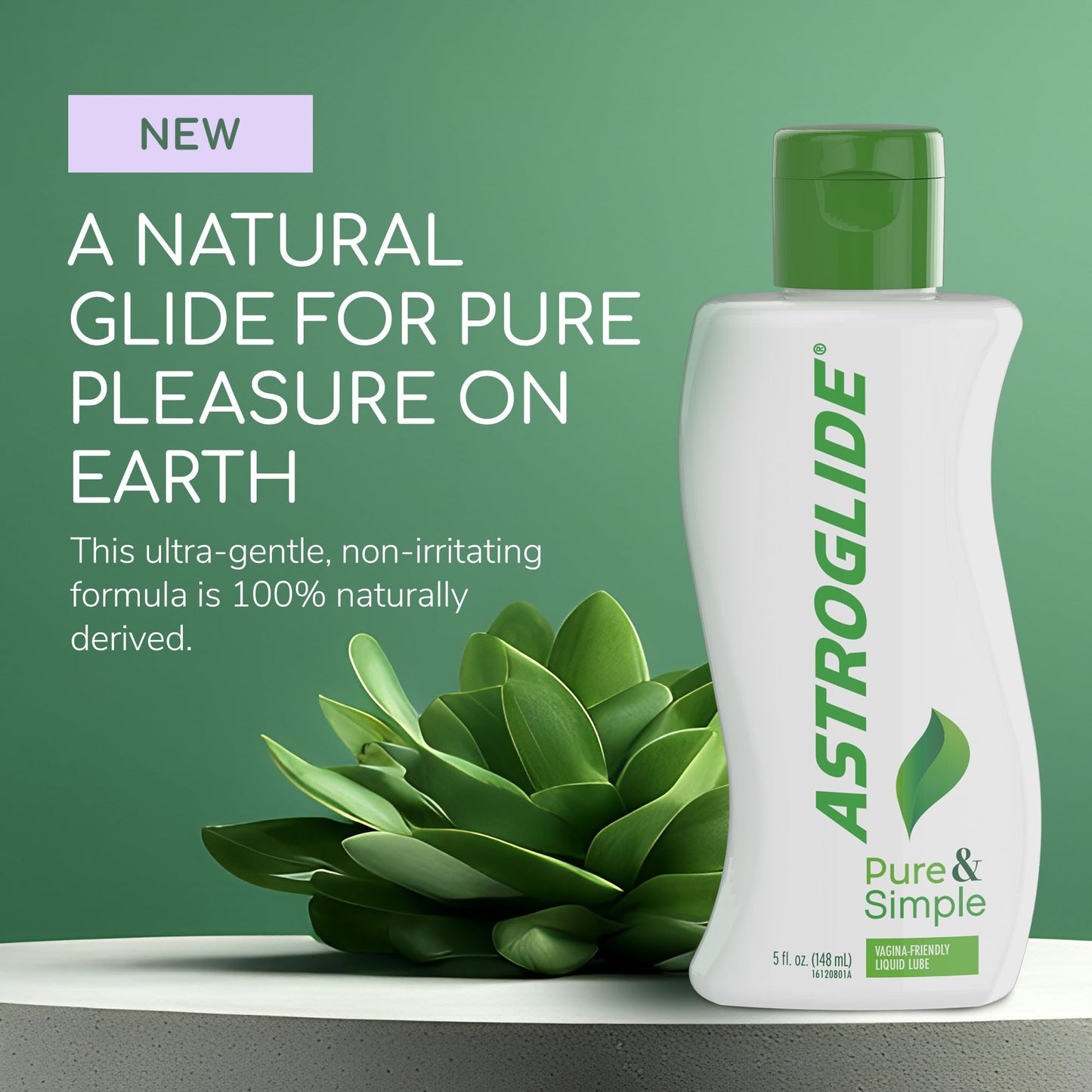 Astroglide Pure & Simple Personal Lubricant (5oz), 100% Naturally Derived Water-Based Sex Lube, Ultra Gentle Formula for Women, Men and Couples, Safe for Toys