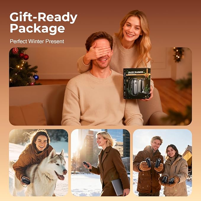 Hand Warmers Rechargeable 2 Pack,14000mAh Dual-Sided 5 Level Electric Pocket Heater with Built-in USB-C Cable, Full-Palm Fast Heating 24hrs, LED Display, Portable Charger, Gifts for Men Women