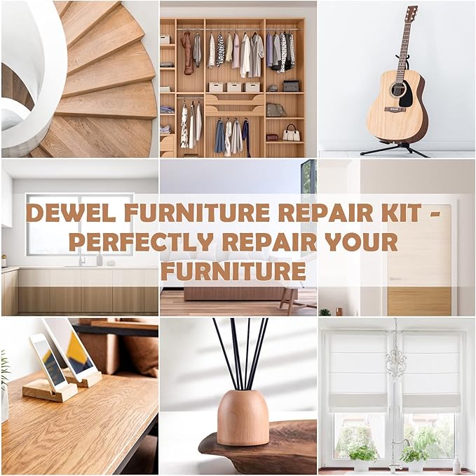 DEWEL 8 Colors Wood Furniture Repair Kit - Wood Fillers and Touch Up Markers, Upgrade Wood Furniture Repair Kit,Repair Scratch, Cracks, Discoloration for Wooden Door, Floor, Table, Cabinet,Set of 20