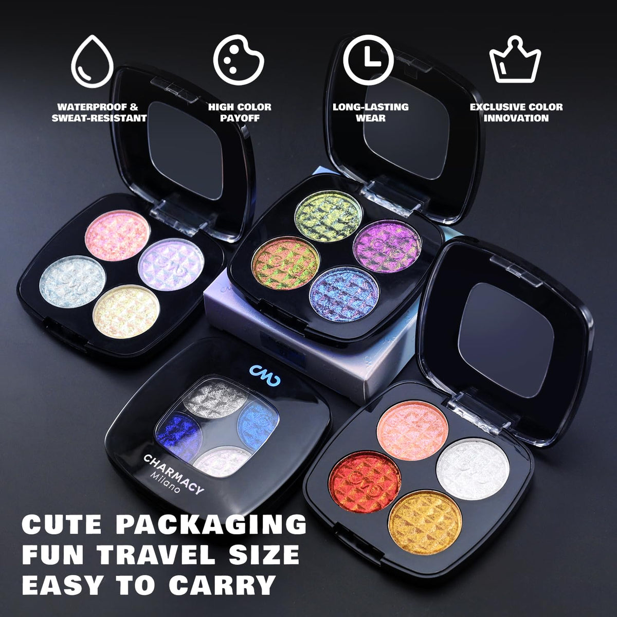 CHARMACY 4 Colors Chameleon Eyeshadow & Highlighter Palette - Shift-Infused Multichrome Pressed Pigments, Long-Lasting Velvet Fi