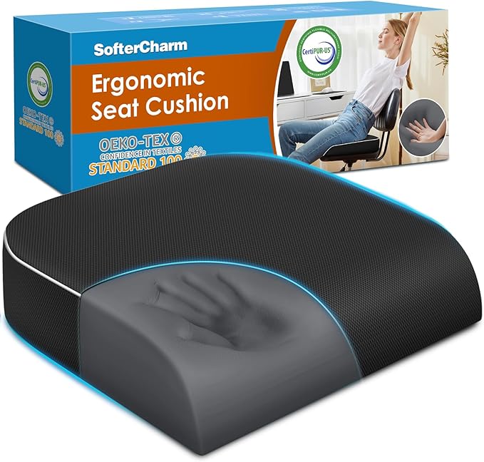 Seat Cushion, Memory Foam Office Chair Cushions for Long Sitting Hours, Chair Pad for Sciatica, Coccyx, Tailbone, Hip Pain & Pressure Relief, Office, Home,Car Seats,Airplane, Black/X-Large