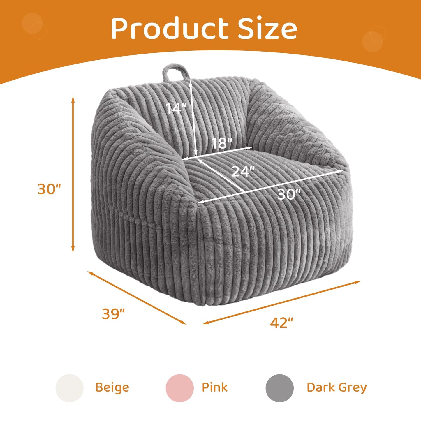 BYBYME Giant Bean Bag Chair for Adults and Kids, Large Comfy Cozy Beanbag, Floor Sofa for Teens, Living Room, Gaming, Reading, Grey