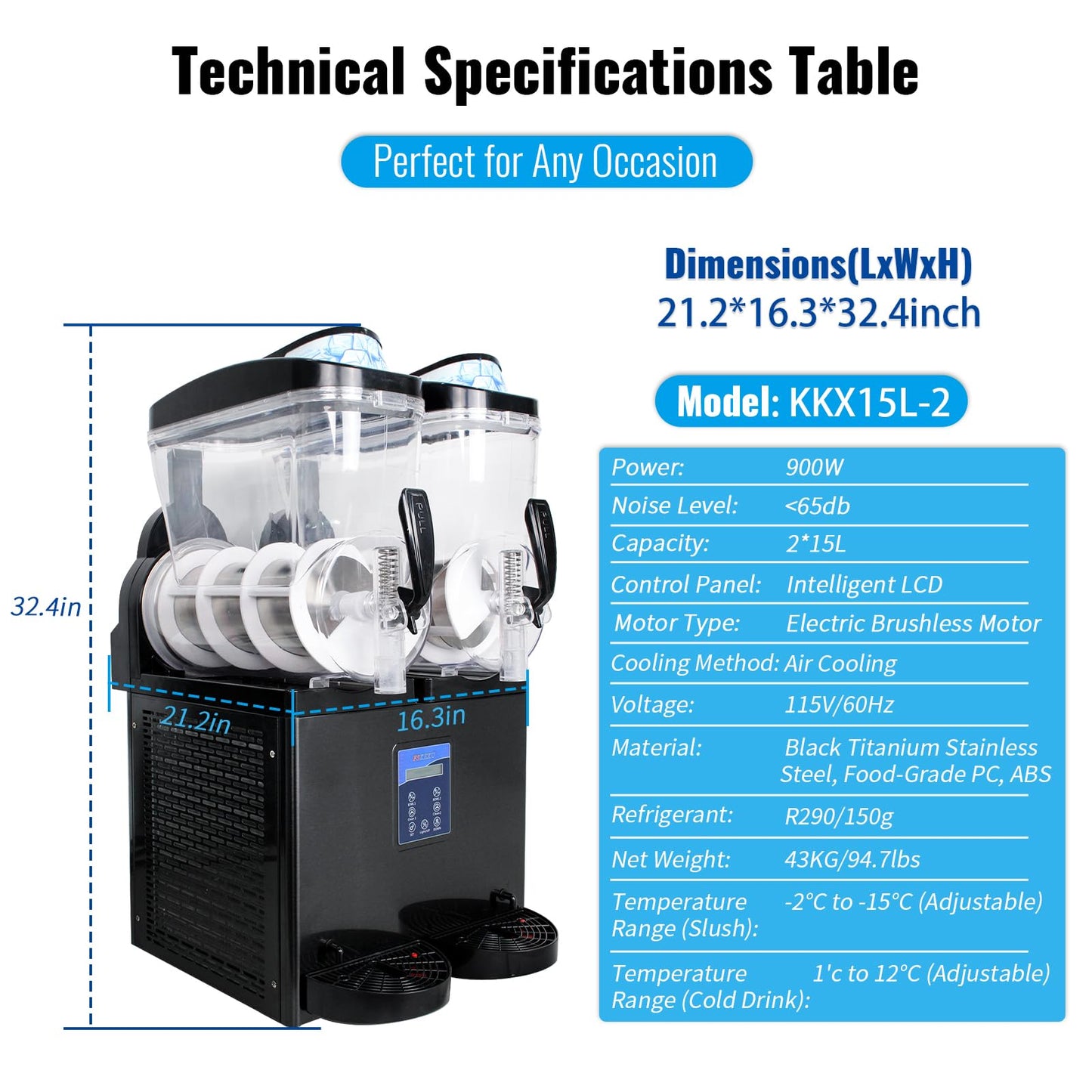 Commercial Slushie Machine 8gal/30L (15L x 2 Tanks), Slushy Machine Margarita Frozen Drink Cocktail Maker for Restaurants, Bars, Cafes, Food Truck