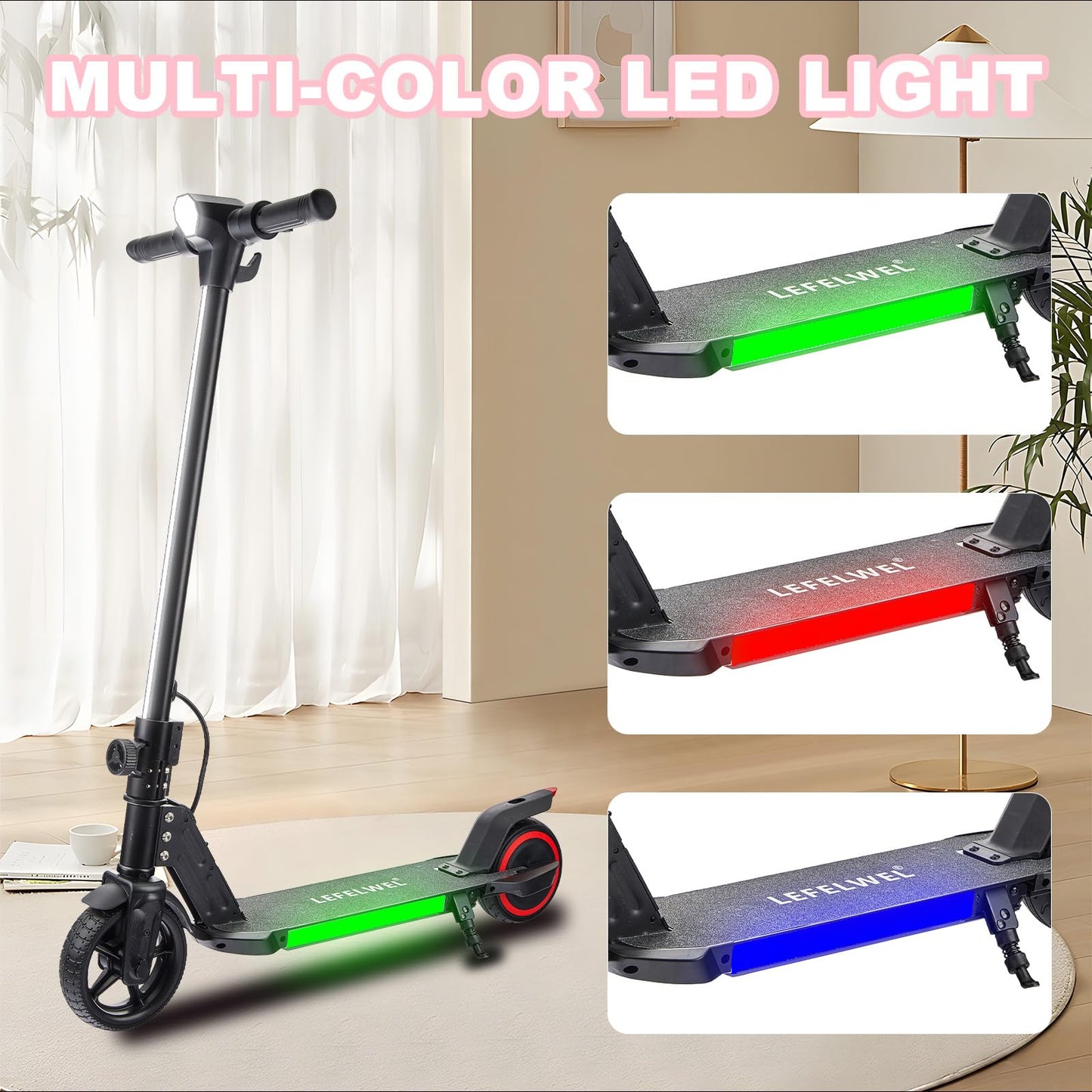 Electric Scooter for Kids Ages 6-12, 150W Motor, 4/7/11 Mph, 60 mins Ride Time, Adjustable Speed, LED Display, Colorful Lights, Electronic Brake, Foldable Kids Electric Scooter,UL2272 Certified(Black)