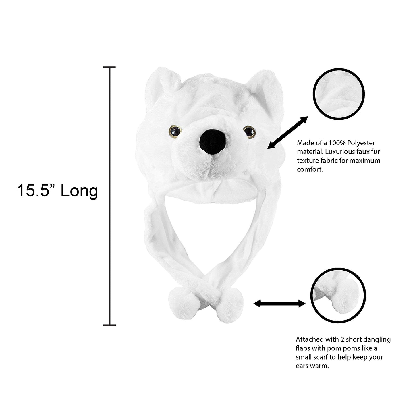 Super Z Outlet Cute Plush Animal Hat Winter Warm Winter Fashion Clothing Accessories (Polar Bear) White (US, Alpha, One Size, White Short)