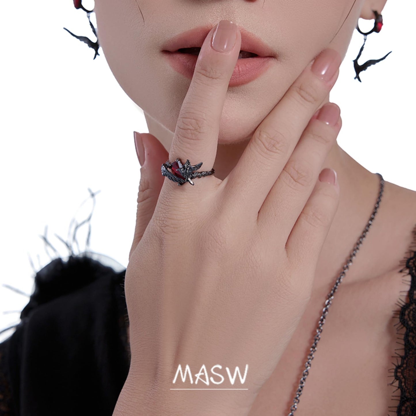 MASW original design Hip Hop punk ring Black Crow Lady Ring Lady Gift M3352