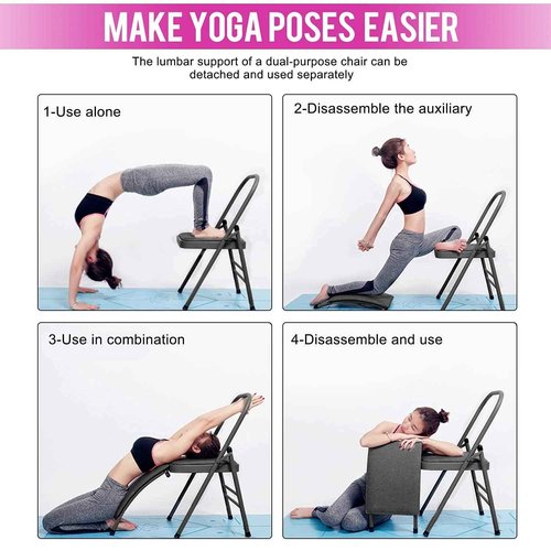 VEOCORE Yoga Chair, Yoga Auxiliary Chair with Lumbar Back Support, Relieve Back Pain Chair Foldable Yoga Chair for Balance Training, Abs & Core, Balance Handstand, Flexibility