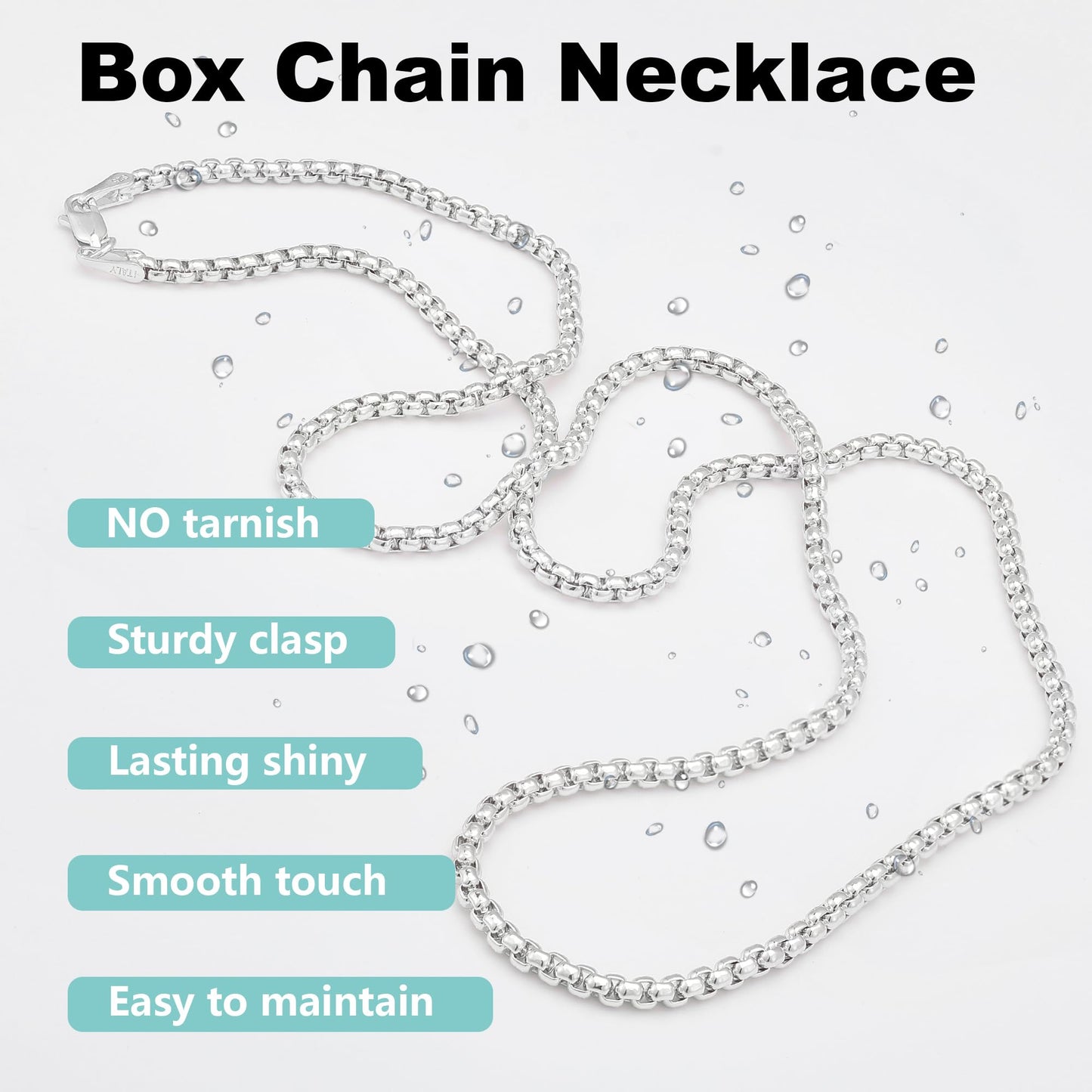 Waitsoul 925 Sterling Silver Box Chain Lobster Clasp 2mm Silver Chain for Women Men Silver Necklace Chain 16-30 Inches (26)