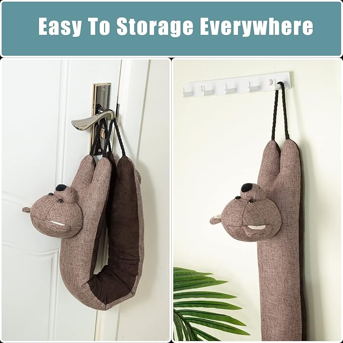 Marwood Under Door Draft Stopper Decorative Wind Stopper 42 inch for Door & Window, Weighted Animal Air Draft Stopper Snake Noise Blocker for Bottom of Door with Hanging Loops - Bear
