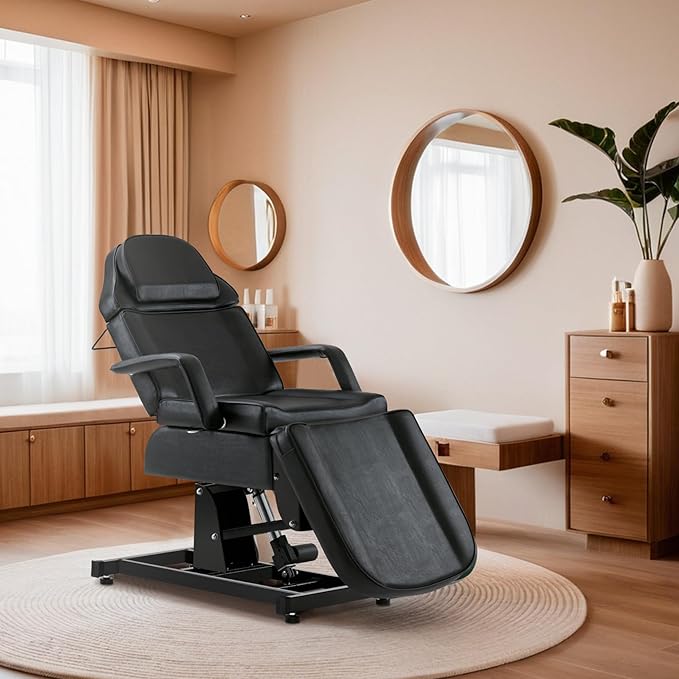 BarberPub Fully Electric Facial Bed with 3 Motor for Esthetician, Electric Tattoo Chair for Client, Facial Bed for Esthetician, Electric Adjustment 2751 (Black, Height (Flat): 27.5"–37")