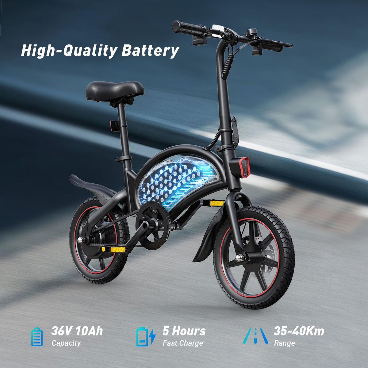DYU Electric Bike for Adults, 14 inch Folding Electric Bicycle,Commuter City E-Bike wirh 350W Motor and 36V 10AH Lithium-Ion Battery,30~35 Miles Travel Range