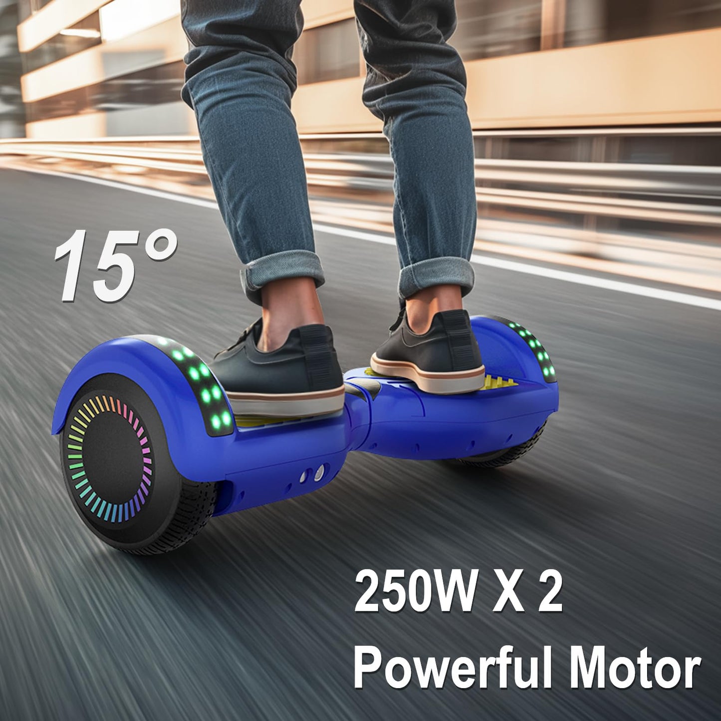 Commugo Kids Scooter with Bluetooth Speaker & Corlorful LED Lights, Dual 250W Motor 7.5 Mph Speed, Gifts for All Ages