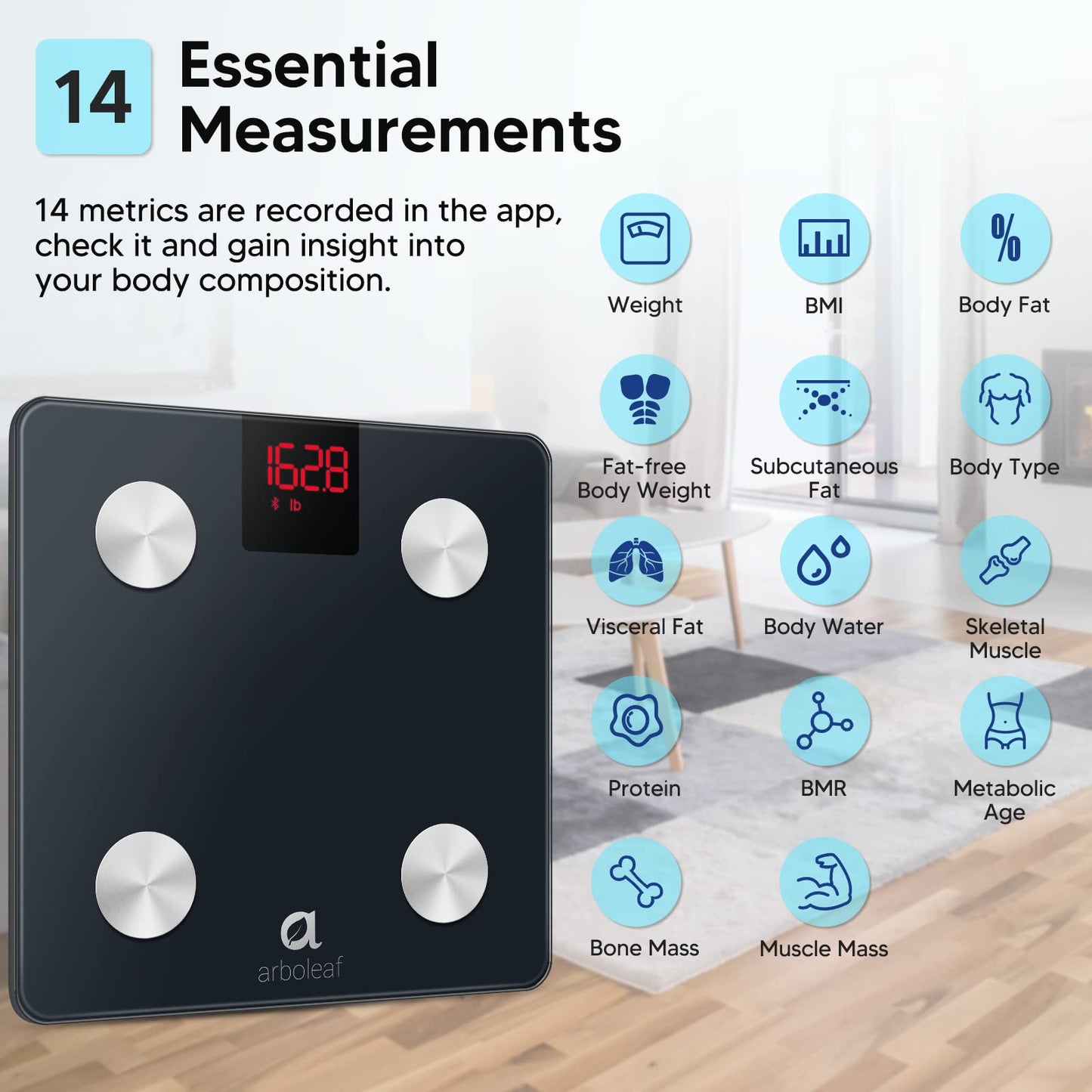 arboleaf Scales for Body Weight, FSA HSA Store Eligible Weight Scale with Body Fat, Digital Bathroom Scale, Smart Bluetooth Body Fat Scale Sync 14 Body Composition Analyzer with Other Fitness Apps