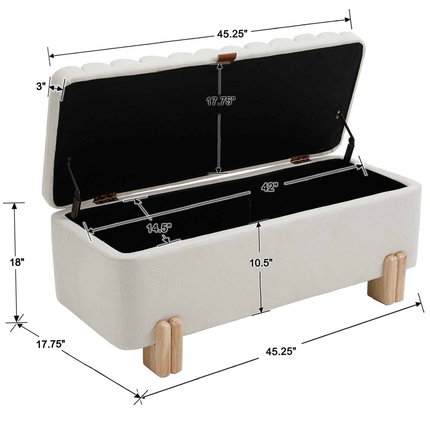 LZAREAL Wavy Ottoman Storage Bench Multi-Functional Narrow Entryway Bench Elegant End of Bed Bench with Storage and Safty Hinge for Living Room Entryway Hallway Bedroom Boutique, Beige