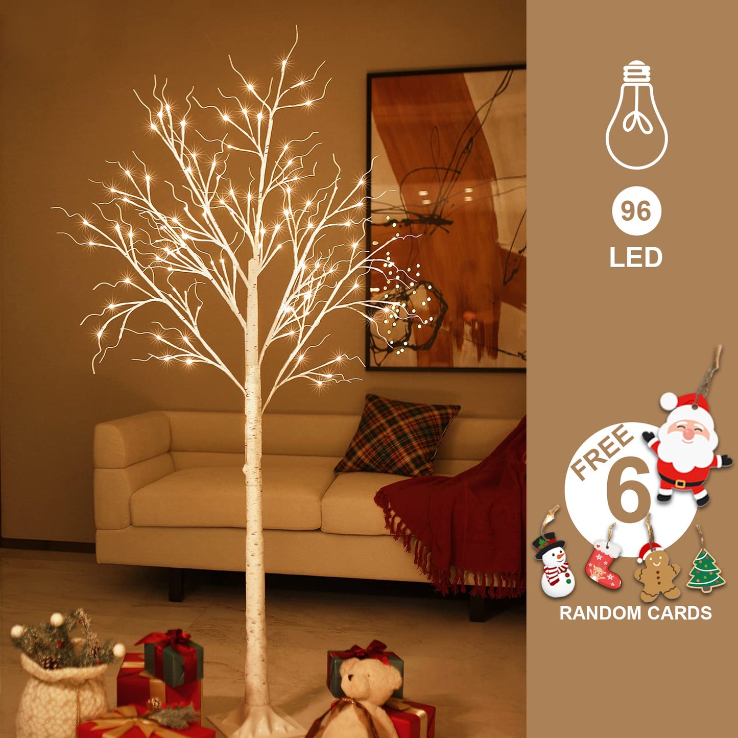 Fanshunlite Lighted Warm White Birch Tree 6FT 96 LED for Independence Day Party Decorations Home Wedding Festival, Indoor Outdoor Use