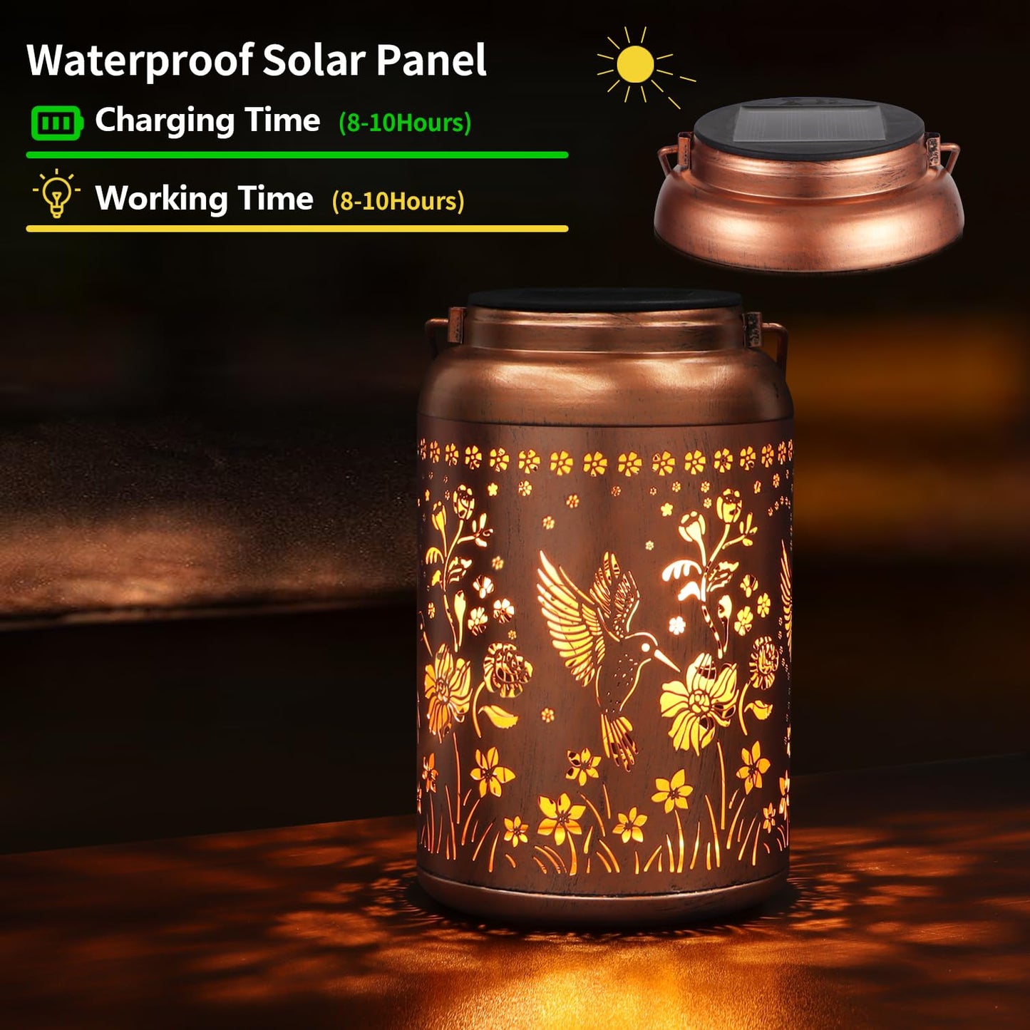 Tepaken Solar Lanterns Outdoor Waterproof Hummingbird Garden Decor Birthday Gifts for Women Mom Grandma Hanging Solar Lights Metal Solar Decoration Outside for Yard, Patio, Backyard, Porch