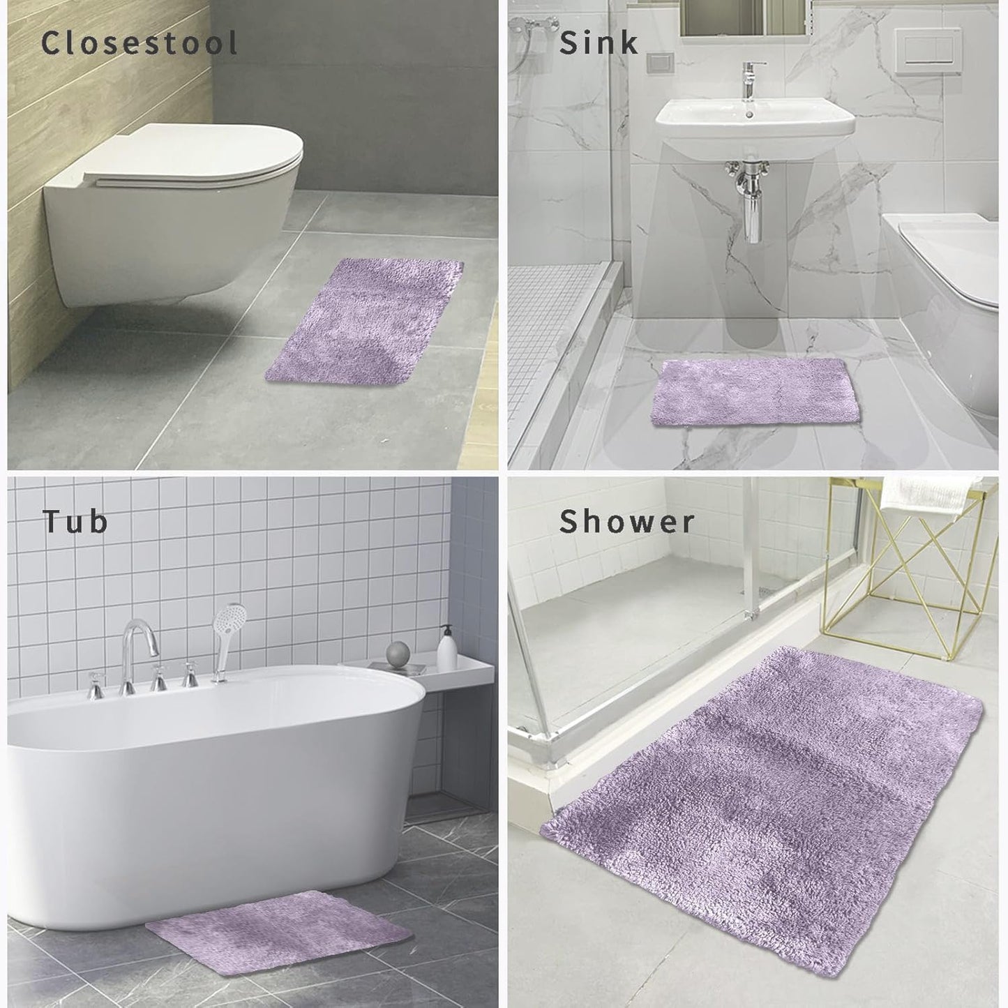 FIFU Bathroom Rugs 24" W x 36" L, Bath Mat for Bathroom, Bedroom, Laundry Room & Kitchen, Non-Slip Rubber Latex Backing, Extra Soft and Absorbent Microfiber Carpet, Machine Washable Rug, Lavender