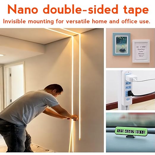 Double Sided Tape Heavy Duty, Nano Double Sided Adhesive Tape for Wall, Tile, Glass, Plastic, Metal, Marble, Ceramic | Perfect for Picture Hanging