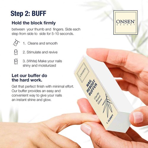 Onsen Secret Ultimate Nail Reboot Kit - Includes Cuticle Oil & Anti Aging Hand Lotion, Professional Nail File and Buffer, 3-Way Block w/Replacement Pads, Nail Strengthening Cuticle Cream