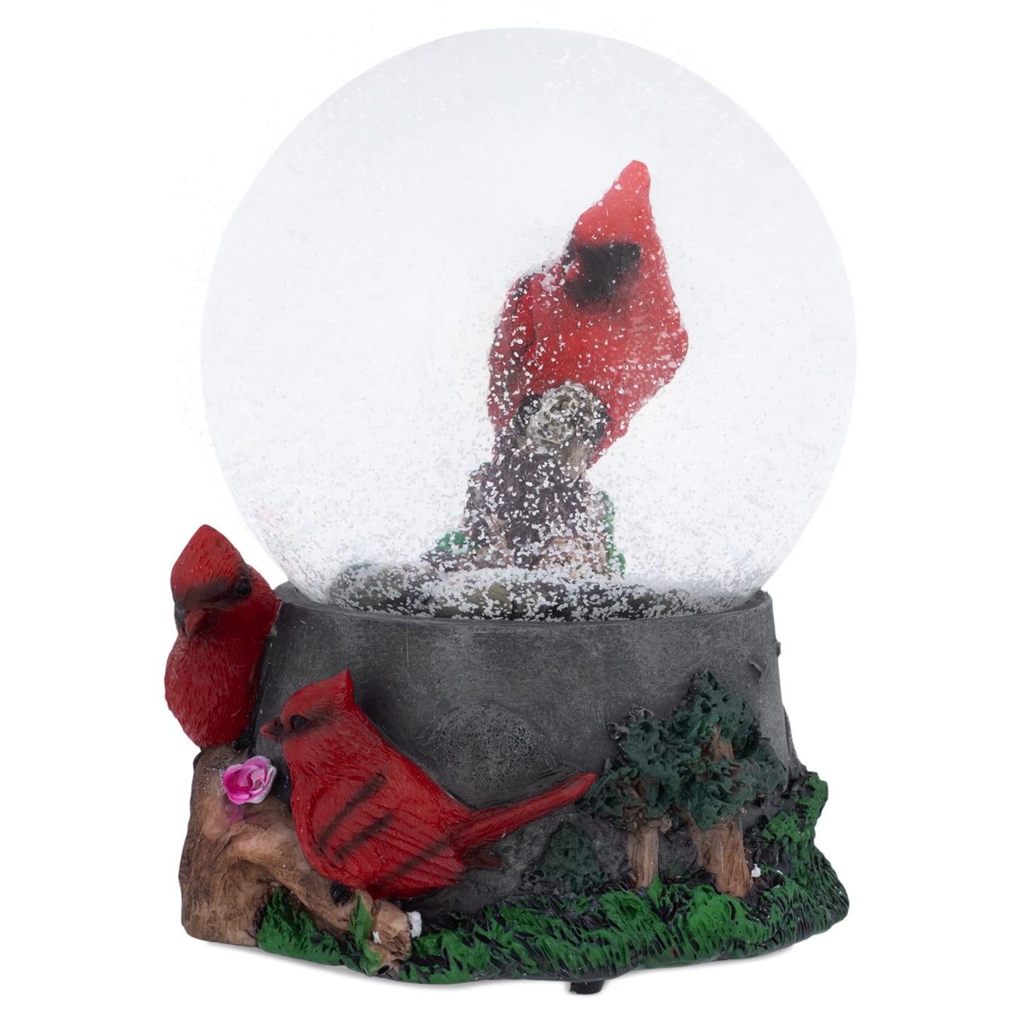 Elanze Designs Spring Blossom Cardinal Birds 100MM Sturdy Wind Up Musical Glitter Water Snow Globe Figurine Decoration Plays Tune Wonderful World