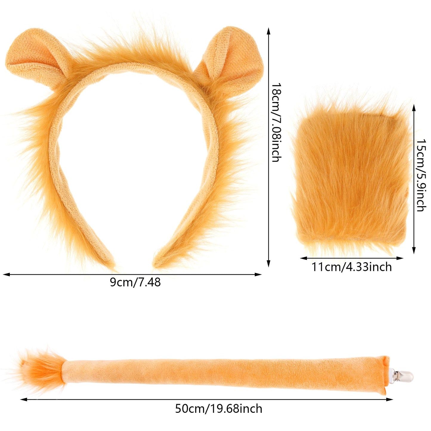 Dxhycc Lion Costume Set Lion Ears Headband, Paw Gloves and Tails for Halloween Dress-Up Accessory Kit