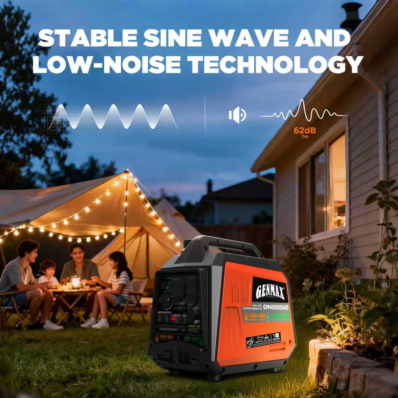 GENMAX 4500W Peak Dual-Fuel Silent Inverter Generator (2026 Model) - Ultra-Lightweight with CO Detector, EPA Compliant, Ideal for Home Backup & Outdoor Camping (GM4500iSAD)