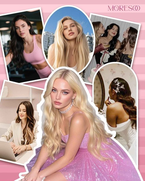 Moresoo Micro Beads Hair Extensions Real Human Hair Highlight Ash Blonde with Bleach Blonde Microlink Hair Extensions Long Straight 50G/50S 24 Inch